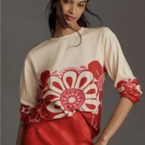 New FARM Rio Bold Floral Print Cream, Red and Pink Long Sleeve Women’s Top.